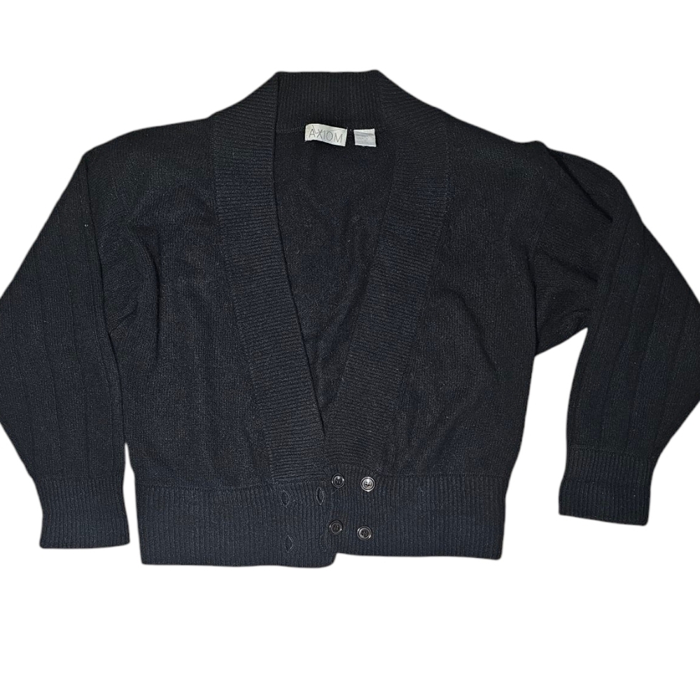 Vintage AXIOM Black Lambswool Angora Cardigan M - Made in Hong Kong, 80s 90s